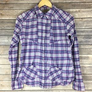 Athleta Snap Button Down Plaid shirt Size S